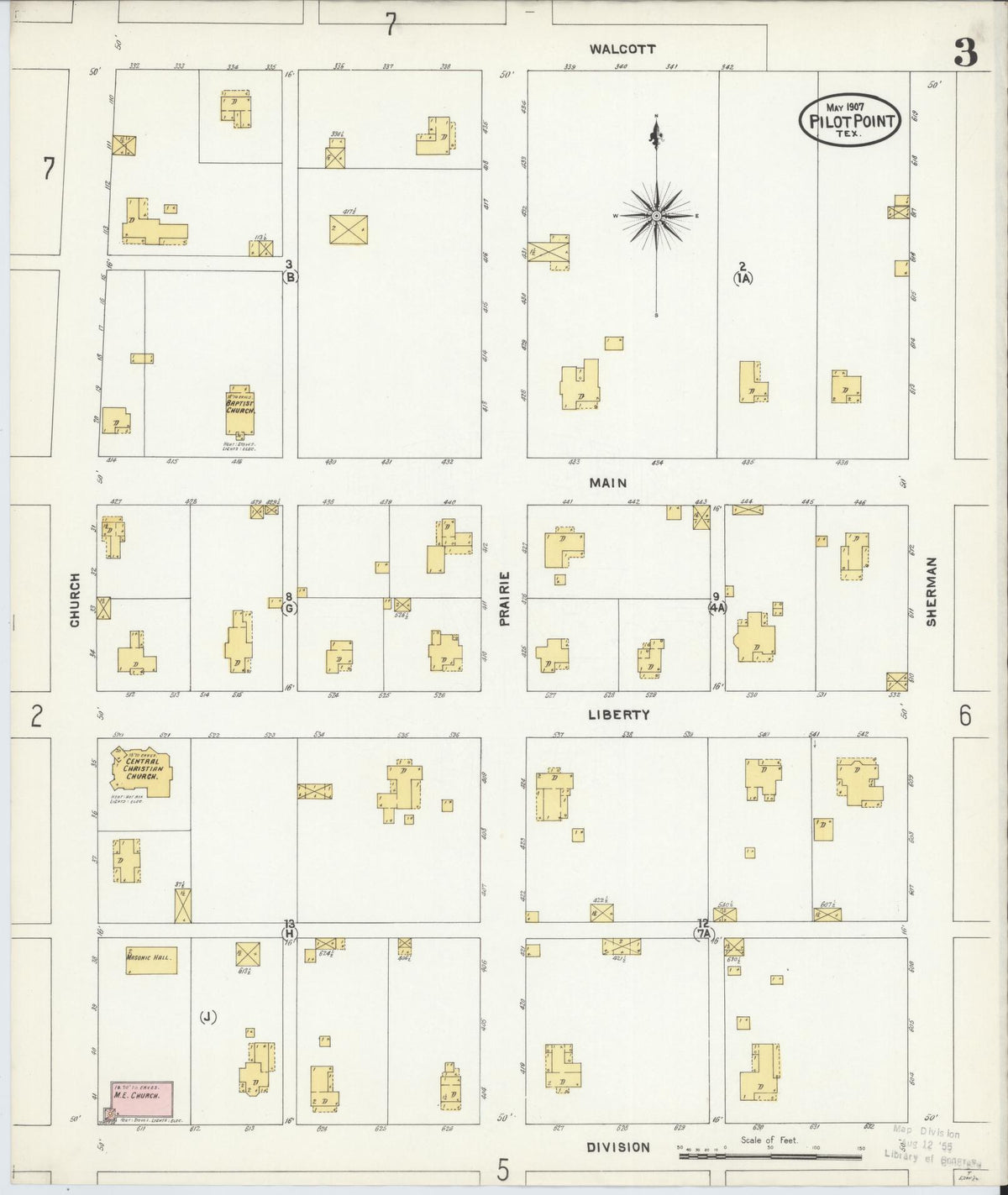 Sanborn Fire Insurance Map from Pilot Point, Denton County, Texas (1907), Sheet #0003 - Complete Map Set gallery image, historic Sanborn map, vintage wall art, Texas Texas