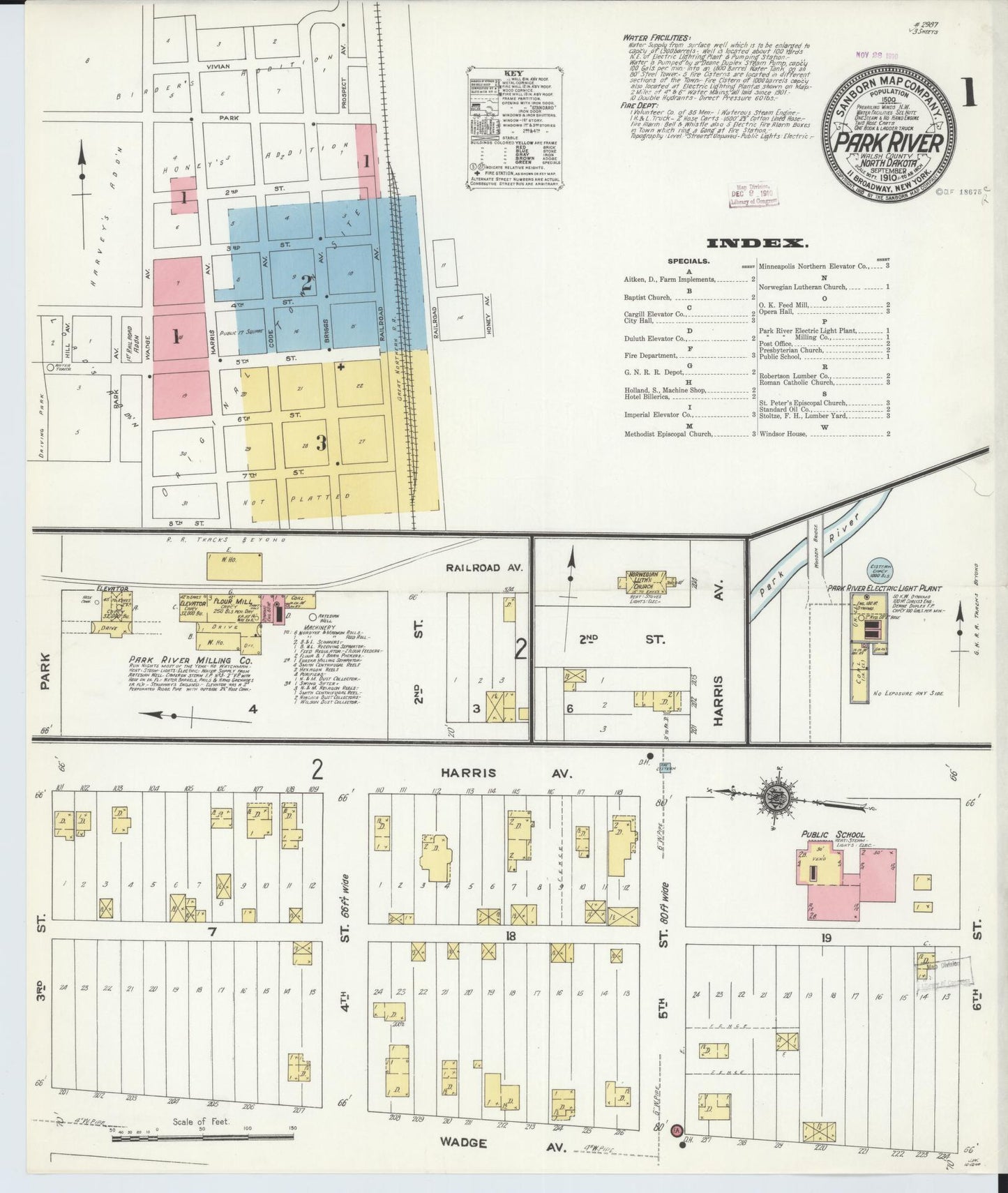 Sanborn Fire Insurance Map from Park River, Walsh County, North Dakota (1910), Sheet #0001 - Complete Map Set gallery image, historic Sanborn map, vintage wall art, North Dakota North Dakota