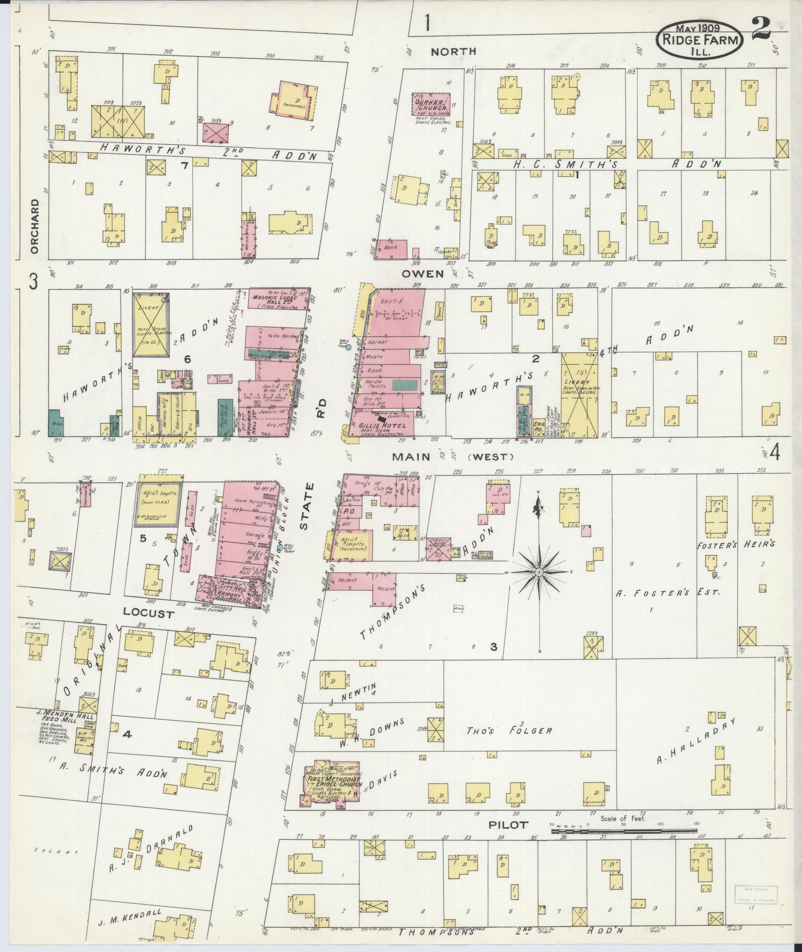 Sanborn Fire Insurance Map from Ridge Farm, Vermilion County, Illinois (1909), Sheet #0002 - Historic Sanborn Fire Insurance Map Print, vintage old map wall art, antique decor, genealogy gift, Illinois Illinois map