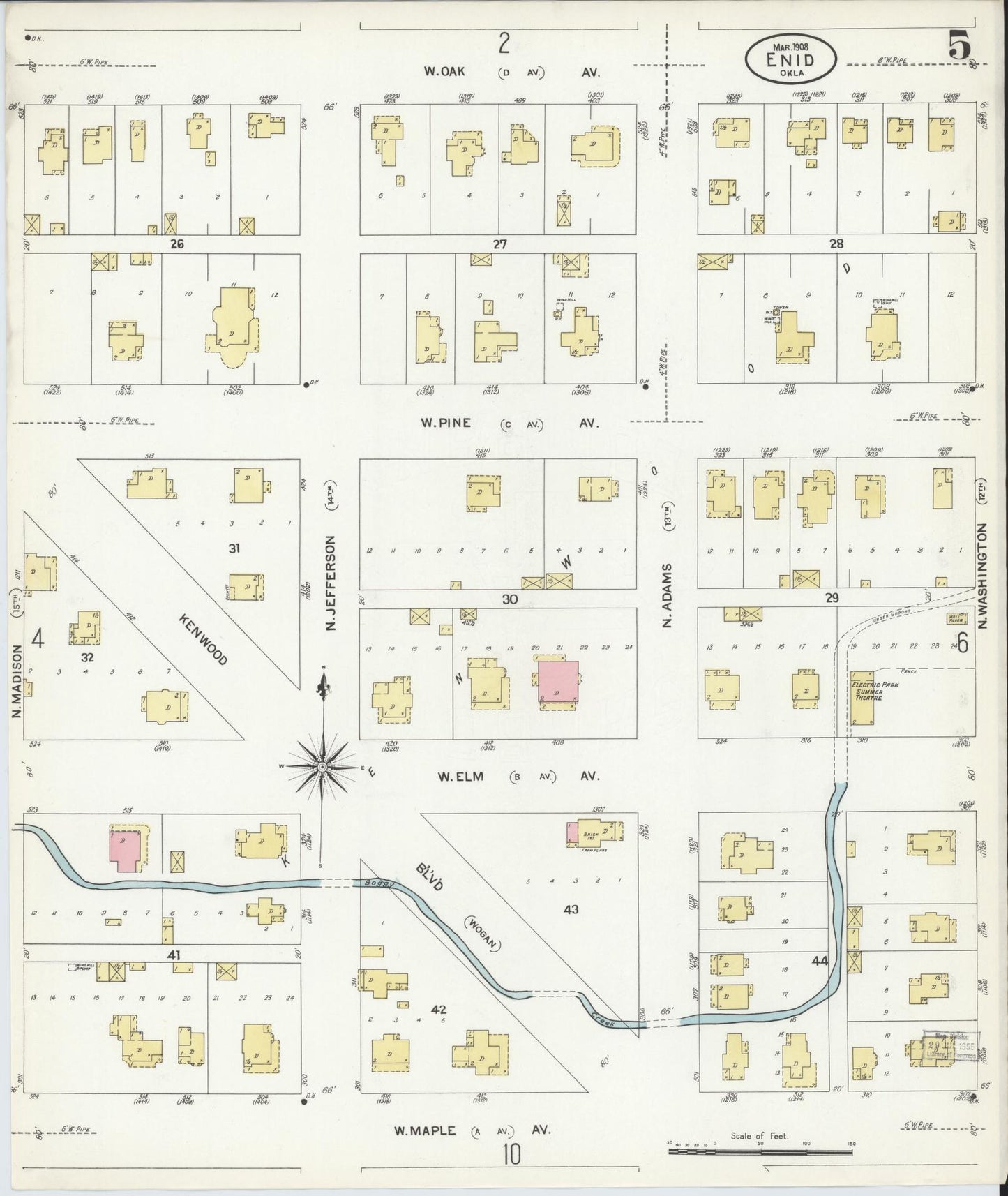 Sanborn Fire Insurance Map from Enid, Garfield County, Oklahoma (1908), Sheet #0005 - Complete Map Set gallery image, historic Sanborn map, vintage wall art, Oklahoma Oklahoma