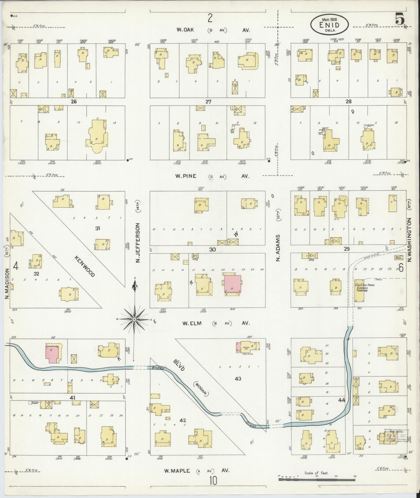 Sanborn Fire Insurance Map from Enid, Garfield County, Oklahoma (1908), Sheet #0005 - Complete Map Set gallery image, historic Sanborn map, vintage wall art, Oklahoma Oklahoma