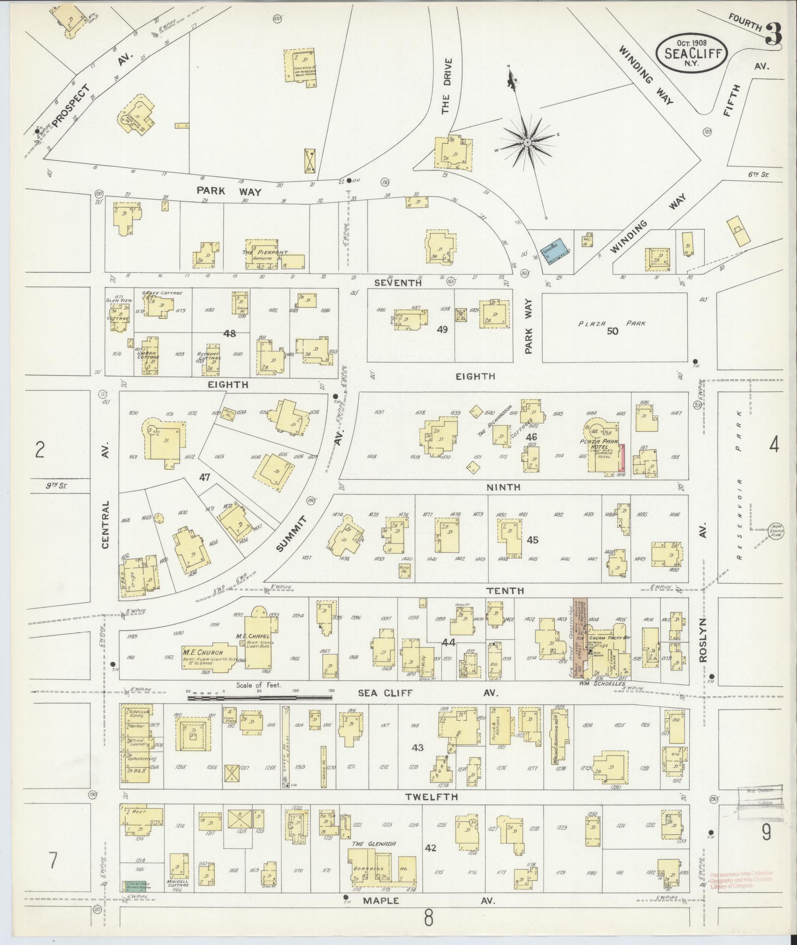Sanborn Fire Insurance Map from Sea Cliff, Nassau County, New York (1908), Sheet #0003 - Complete Map Set gallery image, historic Sanborn map, vintage wall art, New York New York