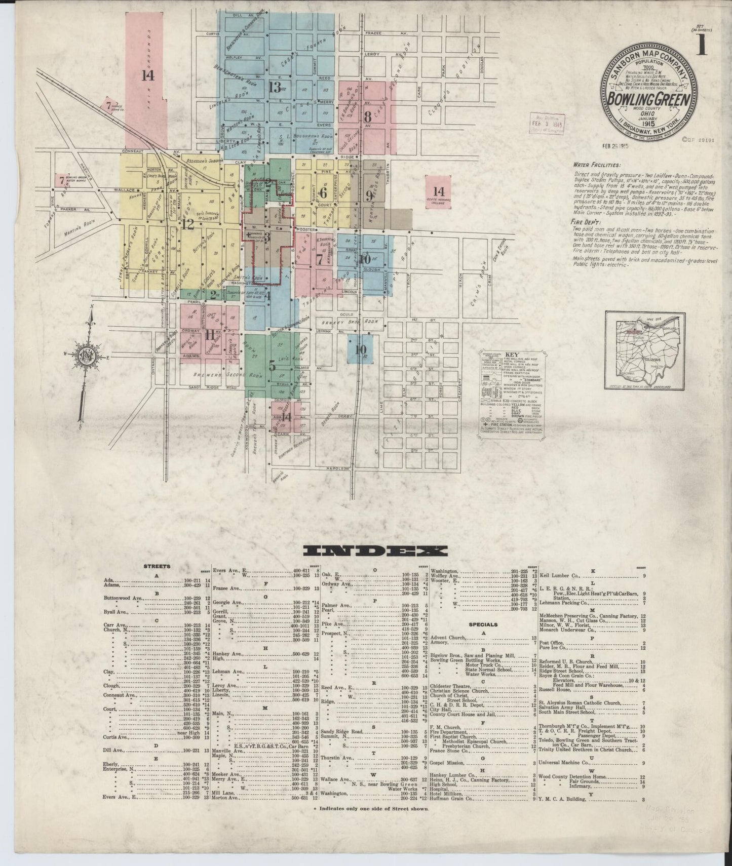 Sanborn Fire Insurance Map from Bowling Green, Wood County, Ohio (1915), Sheet #0001 - Historic Sanborn Fire Insurance Map Print, vintage old map wall art, antique decor, genealogy gift, Ohio Ohio map