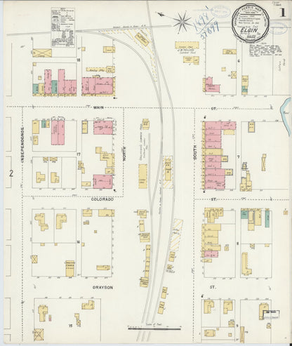 Sanborn Fire Insurance Map from Elgin, Bastrop County, Texas (1898), Sheet #0001 - Complete Map Set gallery image, historic Sanborn map, vintage wall art, Texas Texas