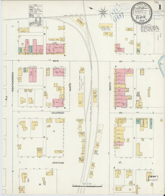 Sanborn Fire Insurance Map from Elgin, Bastrop County, Texas (1898), Sheet #0001 - Complete Map Set gallery image, historic Sanborn map, vintage wall art, Texas Texas