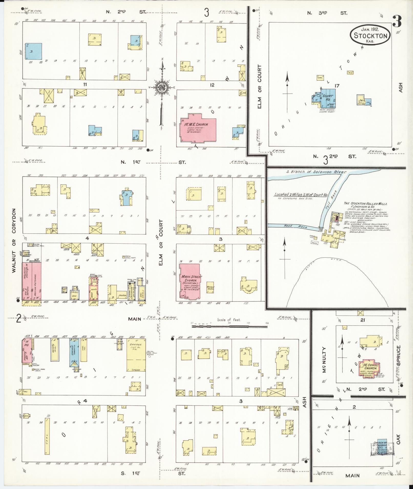 Sanborn Fire Insurance Map from Stockton, Rooks County, Kansas (1912), Sheet #0003 - Complete Map Set gallery image, historic Sanborn map, vintage wall art, Kansas Kansas