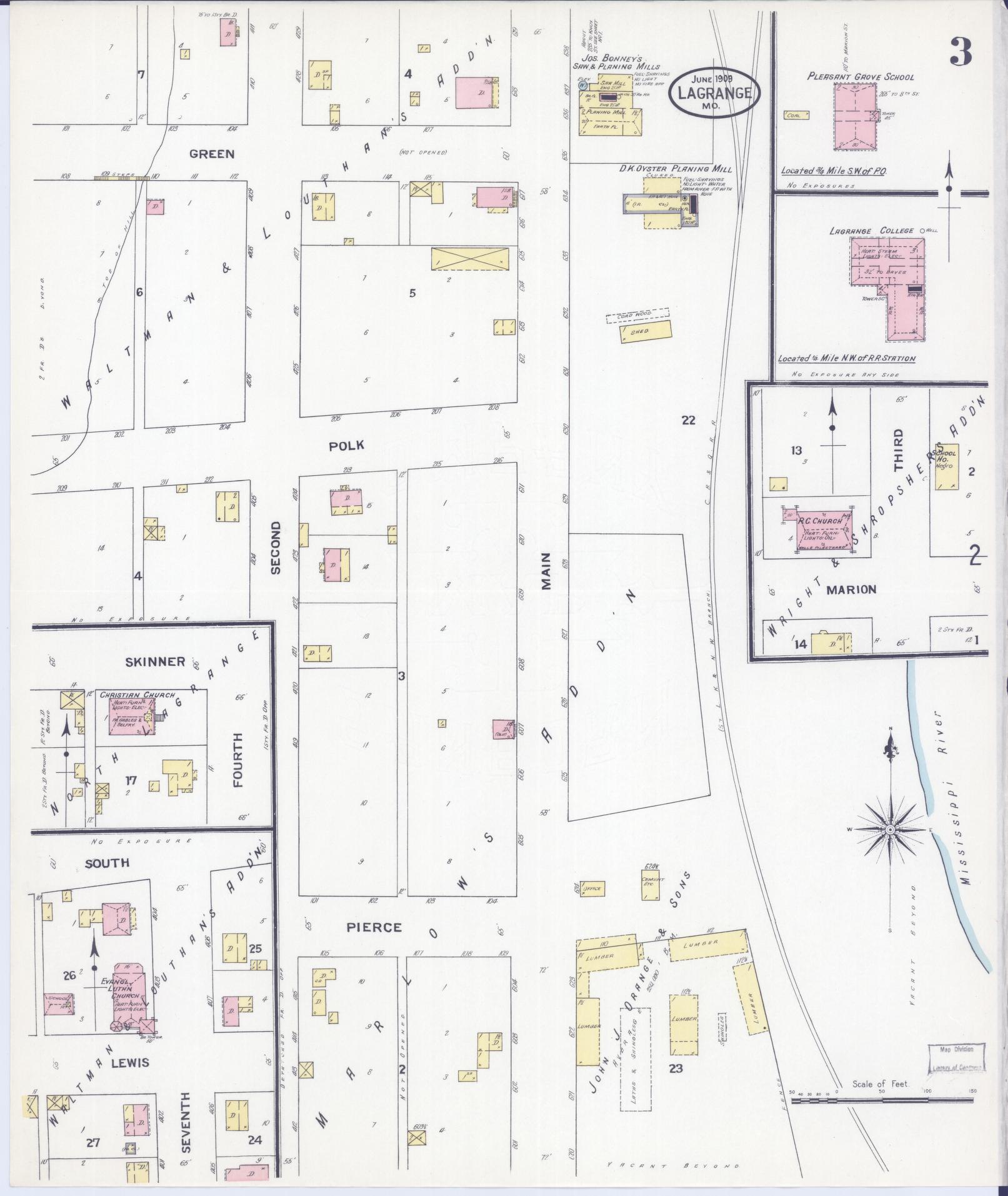 Sanborn Fire Insurance Map from La Grange, Lewis County, Missouri (1909), Sheet #0003 - Historic Sanborn Fire Insurance Map Print, vintage old map wall art, antique decor, genealogy gift, Missouri Missouri map