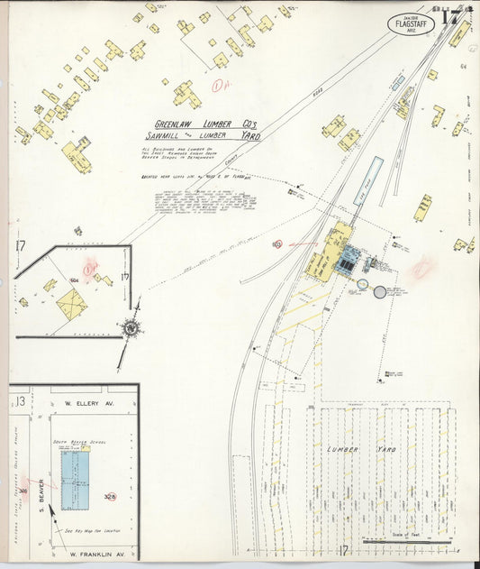 Sanborn Fire Insurance Map from Flagstaff, Coconino County, Arizona (1948), Sheet #0017 - Historic Sanborn Fire Insurance Map Print, vintage old map wall art, antique decor, genealogy gift, Arizona Arizona map