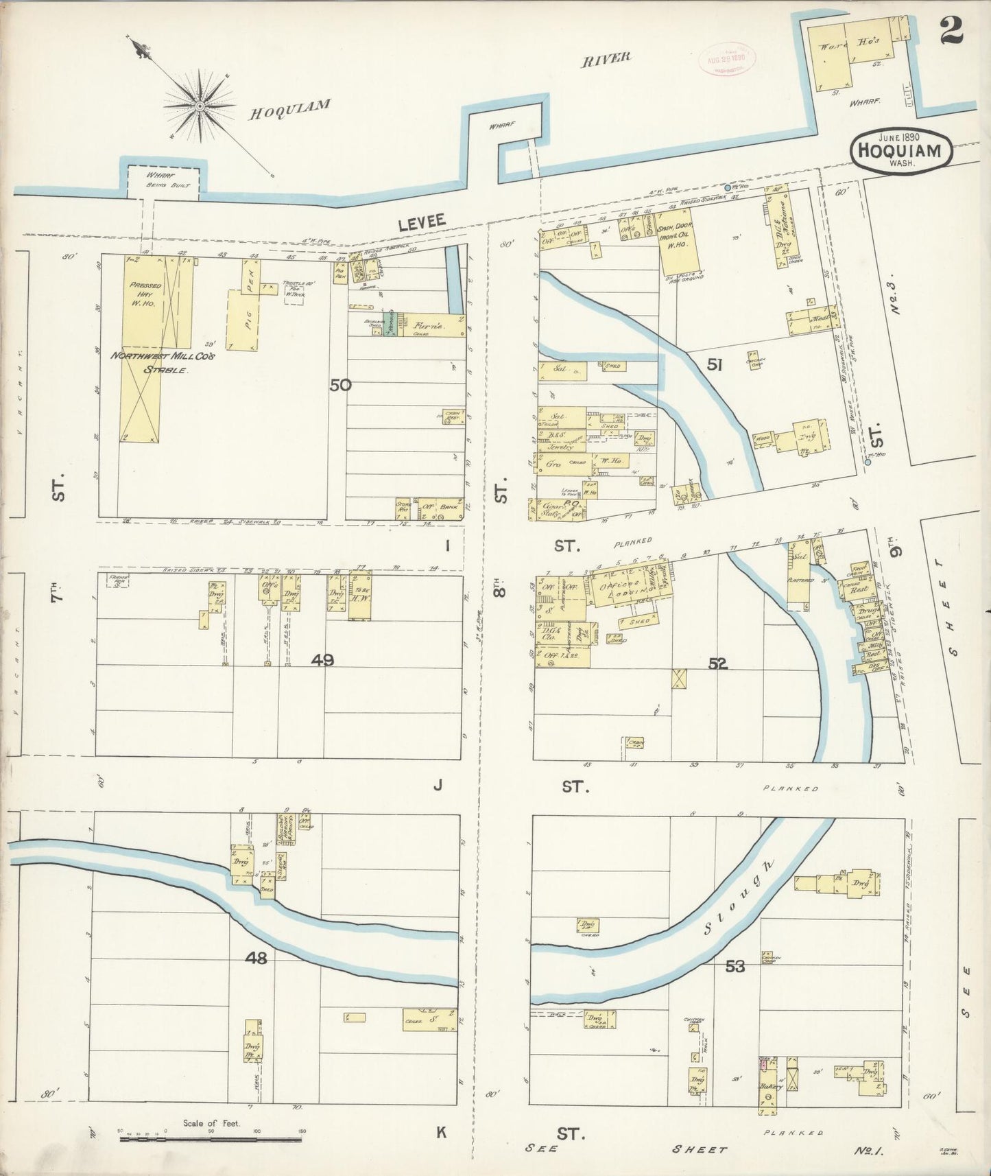 Sanborn Fire Insurance Map from Hoquiam, Grays Harbor County, Washington (1890), Sheet #0002 - Complete Map Set gallery image, historic Sanborn map, vintage wall art, Washington Washington