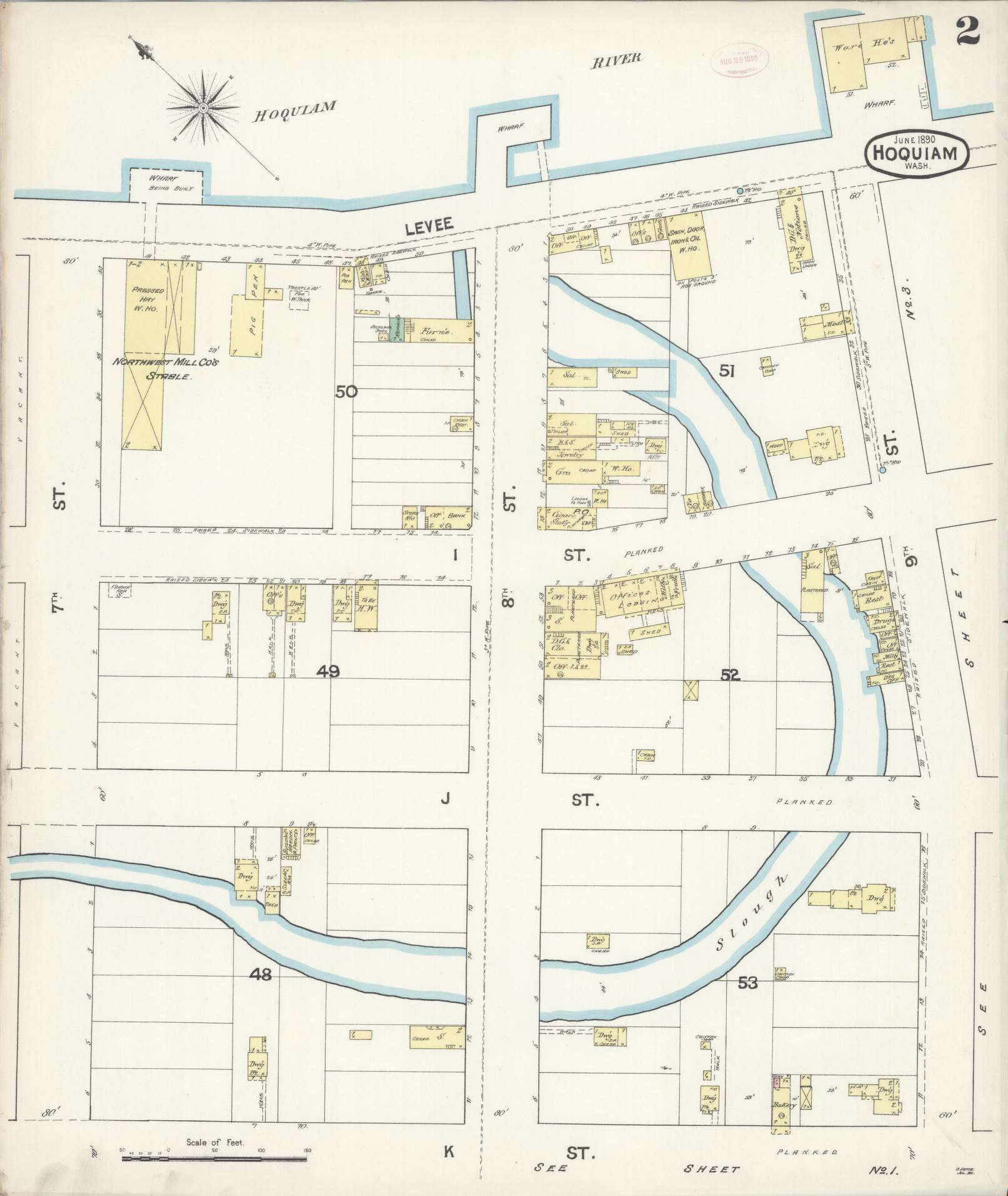Sanborn Fire Insurance Map from Hoquiam, Grays Harbor County, Washington (1890), Sheet #0002 - Complete Map Set gallery image, historic Sanborn map, vintage wall art, Washington Washington