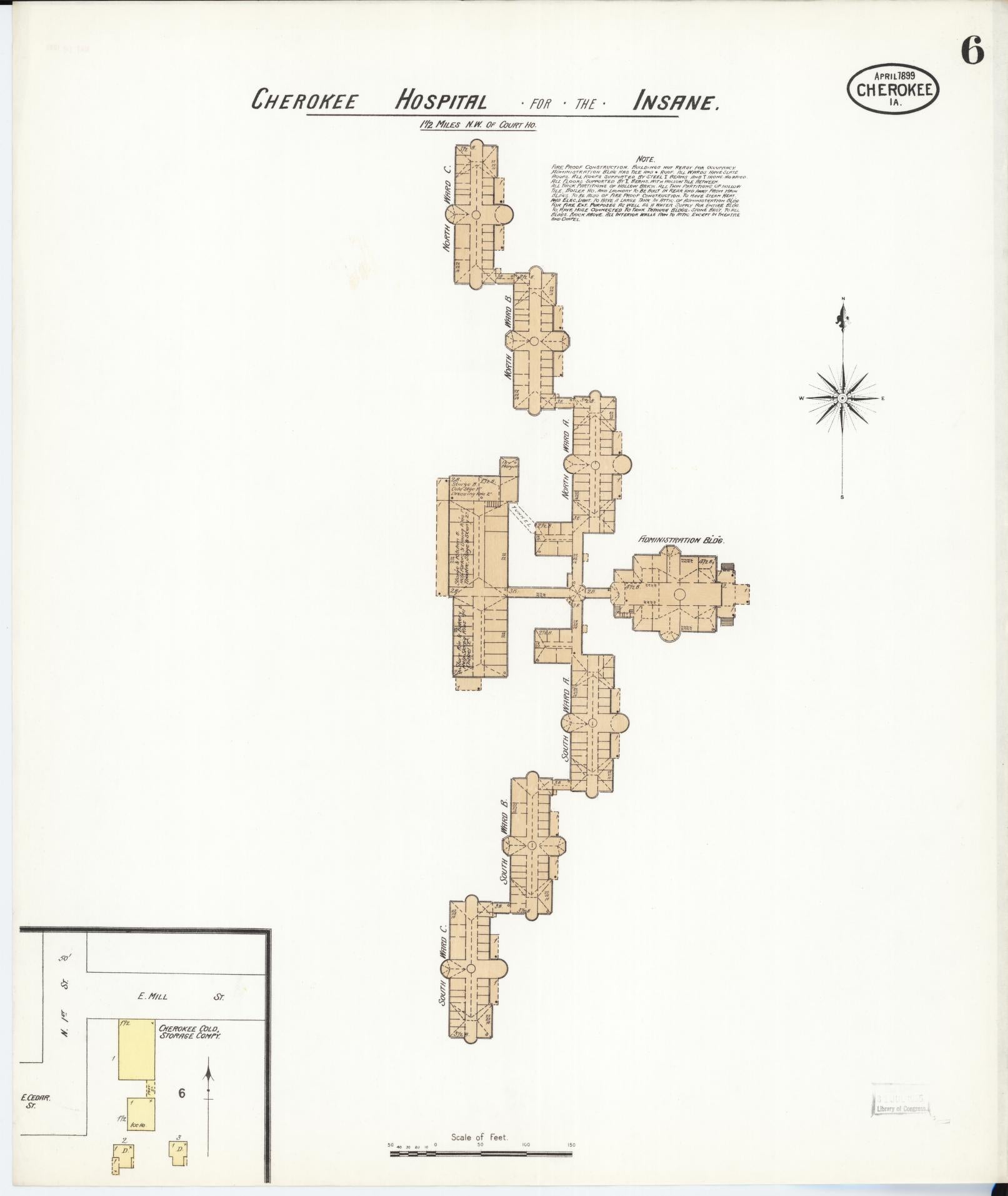 Sanborn Fire Insurance Map from Cherokee, Cherokee County, Iowa (1899), Sheet #0006 - Historic Sanborn Fire Insurance Map Print, vintage old map wall art