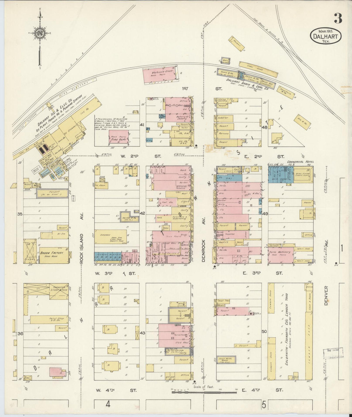 Sanborn Fire Insurance Map from Dalhart, Dallam And Hartley County, Texas (1913), Sheet #0003 - Complete Map Set gallery image, historic Sanborn map, vintage wall art, Texas Texas