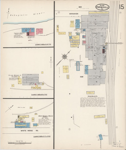 Sanborn Fire Insurance Map from Phoenixville, Chester County, Pennsylvania (1921), Sheet #0015 - Historic Sanborn Fire Insurance Map Print, vintage old map wall art, antique decor, genealogy gift, Pennsylvania Pennsylvania map