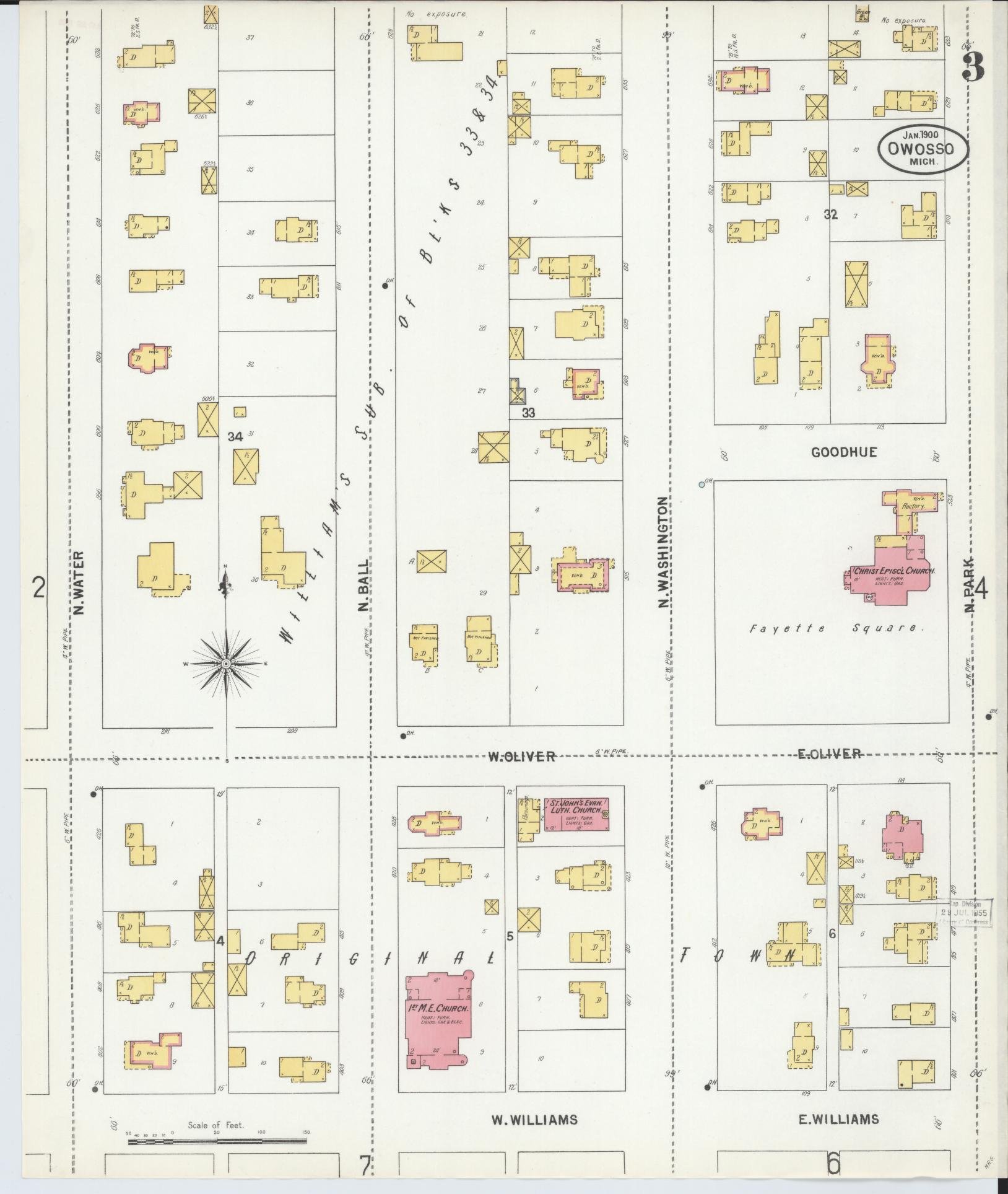 Sanborn Fire Insurance Map from Owosso, Shiawassee County, Michigan (1900), Sheet #0003 - Complete Map Set gallery image, historic Sanborn map, vintage wall art, Michigan Michigan