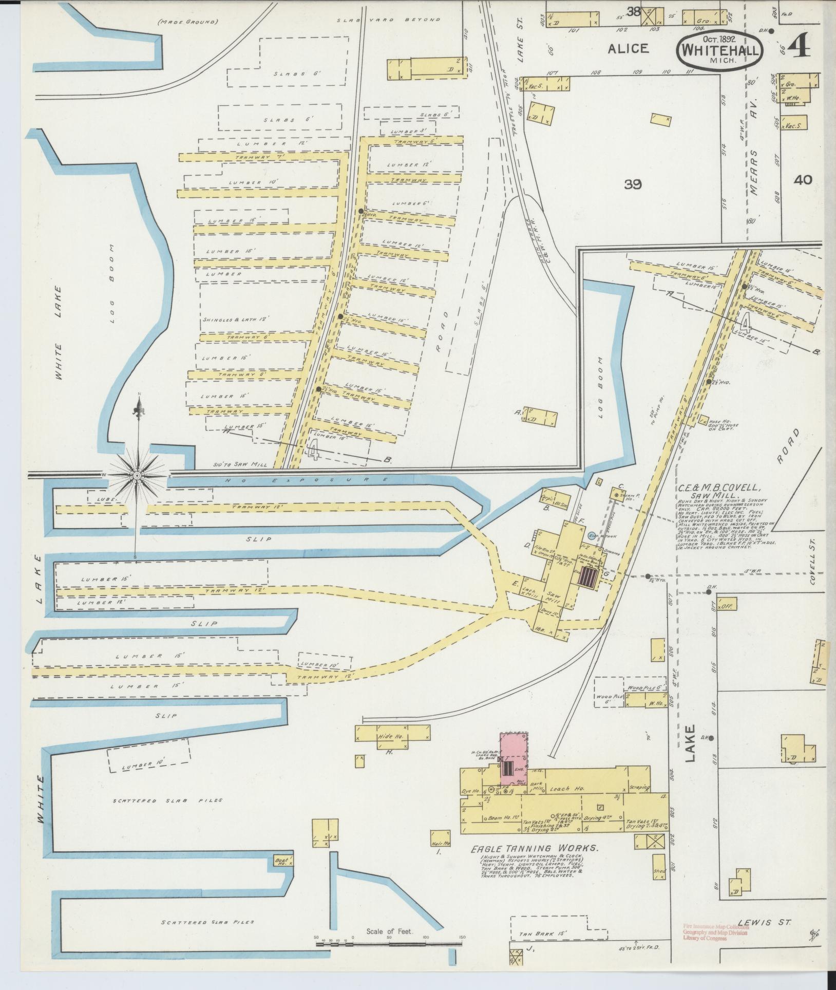 Sanborn Fire Insurance Map from Whitehall, Muskegon County, Michigan (1892), Sheet #0004 - Complete Map Set gallery image, historic Sanborn map, vintage wall art, Michigan Michigan