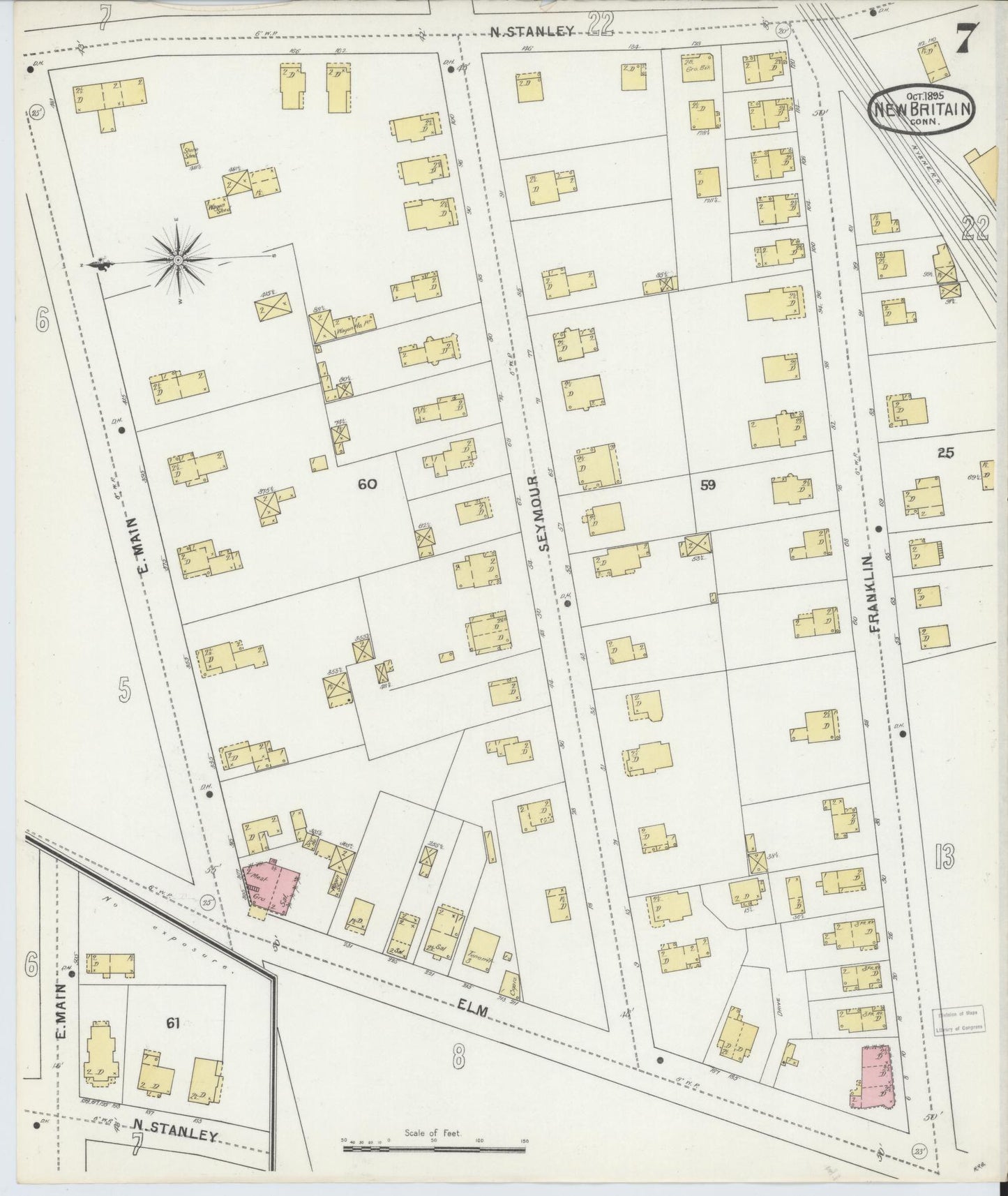 Sanborn Fire Insurance Map from New Britain, Hartford County, Connecticut (1895), Sheet #0007 - Historic Sanborn Fire Insurance Map Print, vintage old map wall art, antique decor, genealogy gift, Connecticut Connecticut map