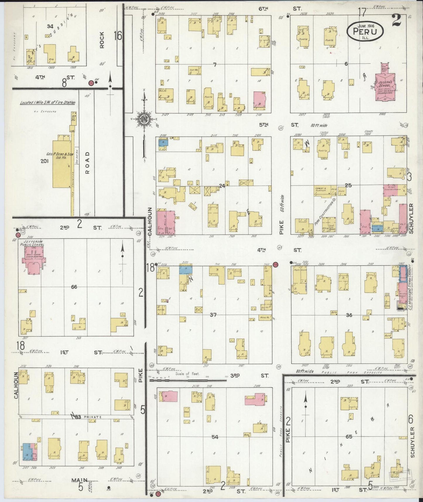 Sanborn Fire Insurance Map from Peru, La Salle County, Illinois (1916), Sheet #0002 - Complete Map Set gallery image, historic Sanborn map, vintage wall art, Illinois Illinois