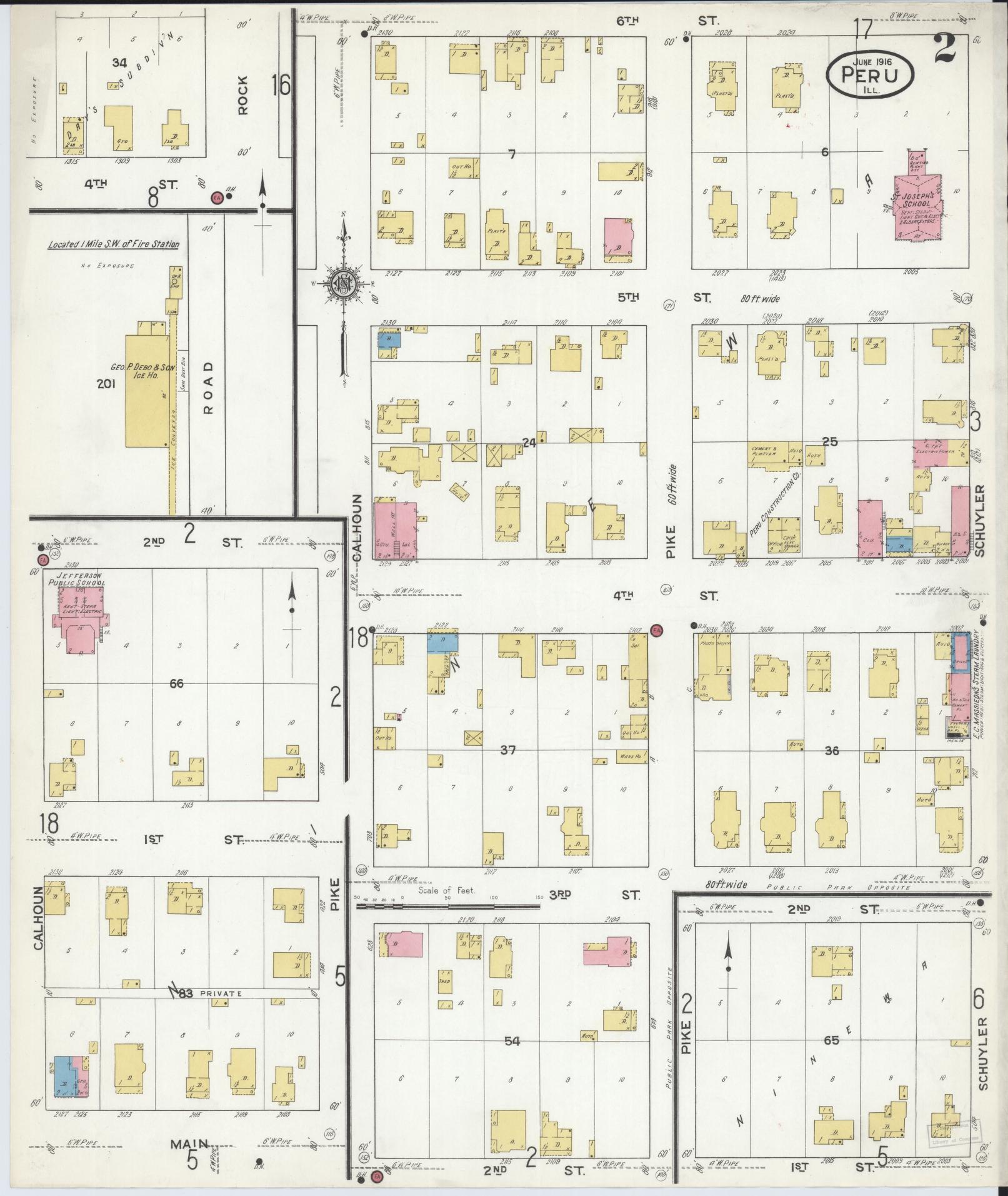 Sanborn Fire Insurance Map from Peru, La Salle County, Illinois (1916), Sheet #0002 - Complete Map Set gallery image, historic Sanborn map, vintage wall art, Illinois Illinois