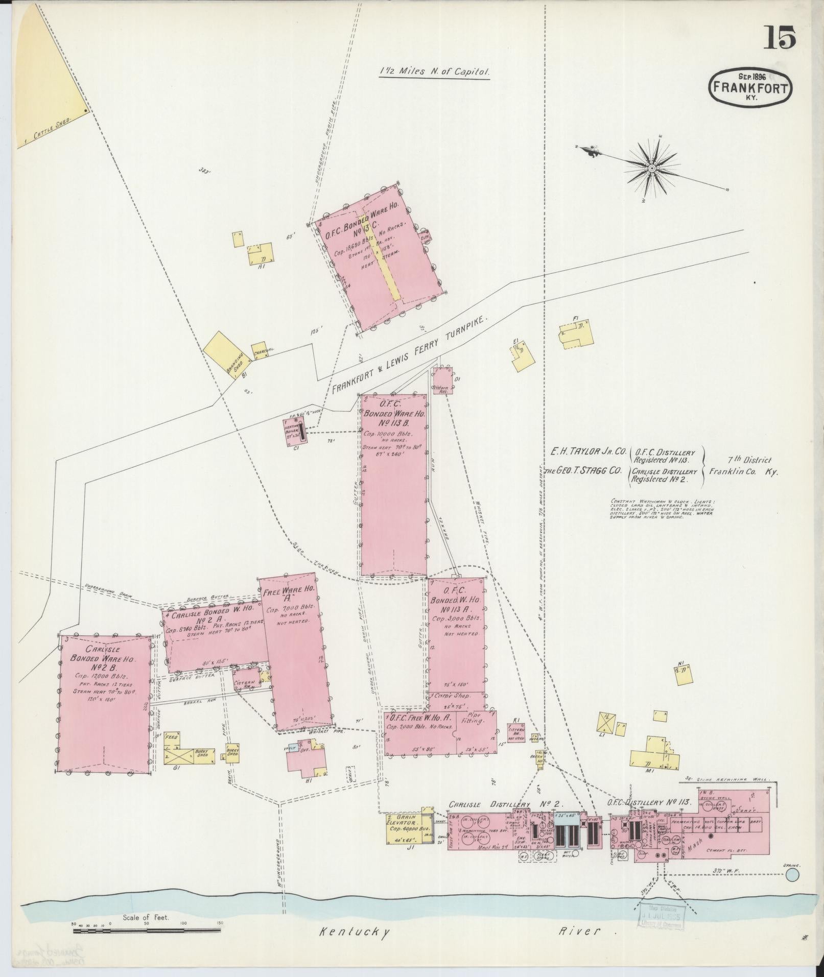 Sanborn Fire Insurance Map from Frankfort, Franklin County, Kentucky (1896), Sheet #0015 - Historic Sanborn Fire Insurance Map Print, vintage old map wall art, antique decor, genealogy gift, Kentucky Kentucky map