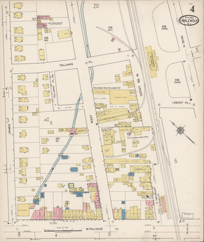 Sanborn Fire Insurance Map from Englewood, Bergen County, New Jersey (1922), Sheet #0004 - Historic Sanborn Fire Insurance Map Print, vintage old map wall art, antique decor, genealogy gift, New Jersey New Jersey map