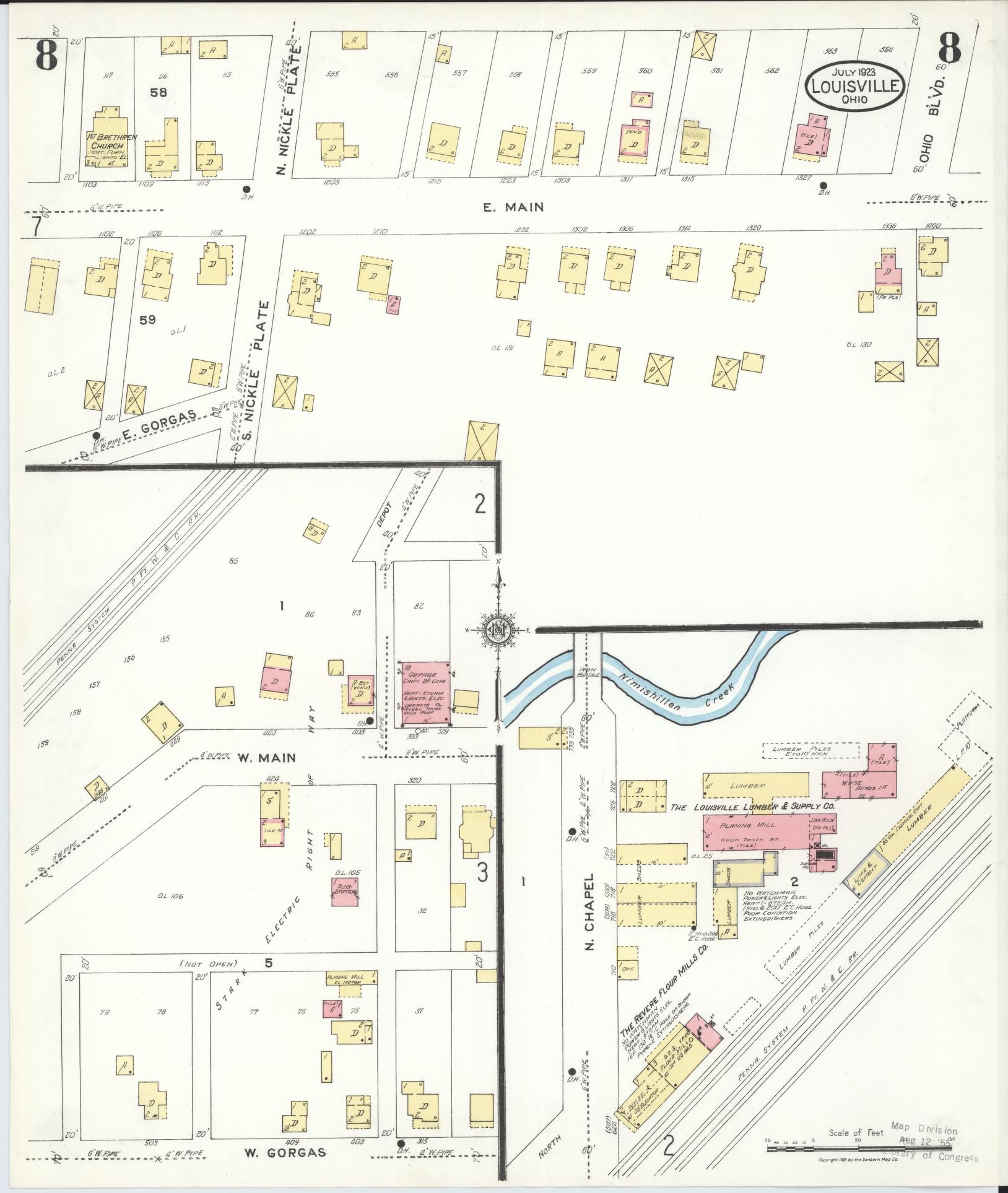Sanborn Fire Insurance Map from Louisville, Stark County, Ohio (1923), Sheet #0008 - Complete Map Set gallery image, historic Sanborn map, vintage wall art, Ohio Ohio