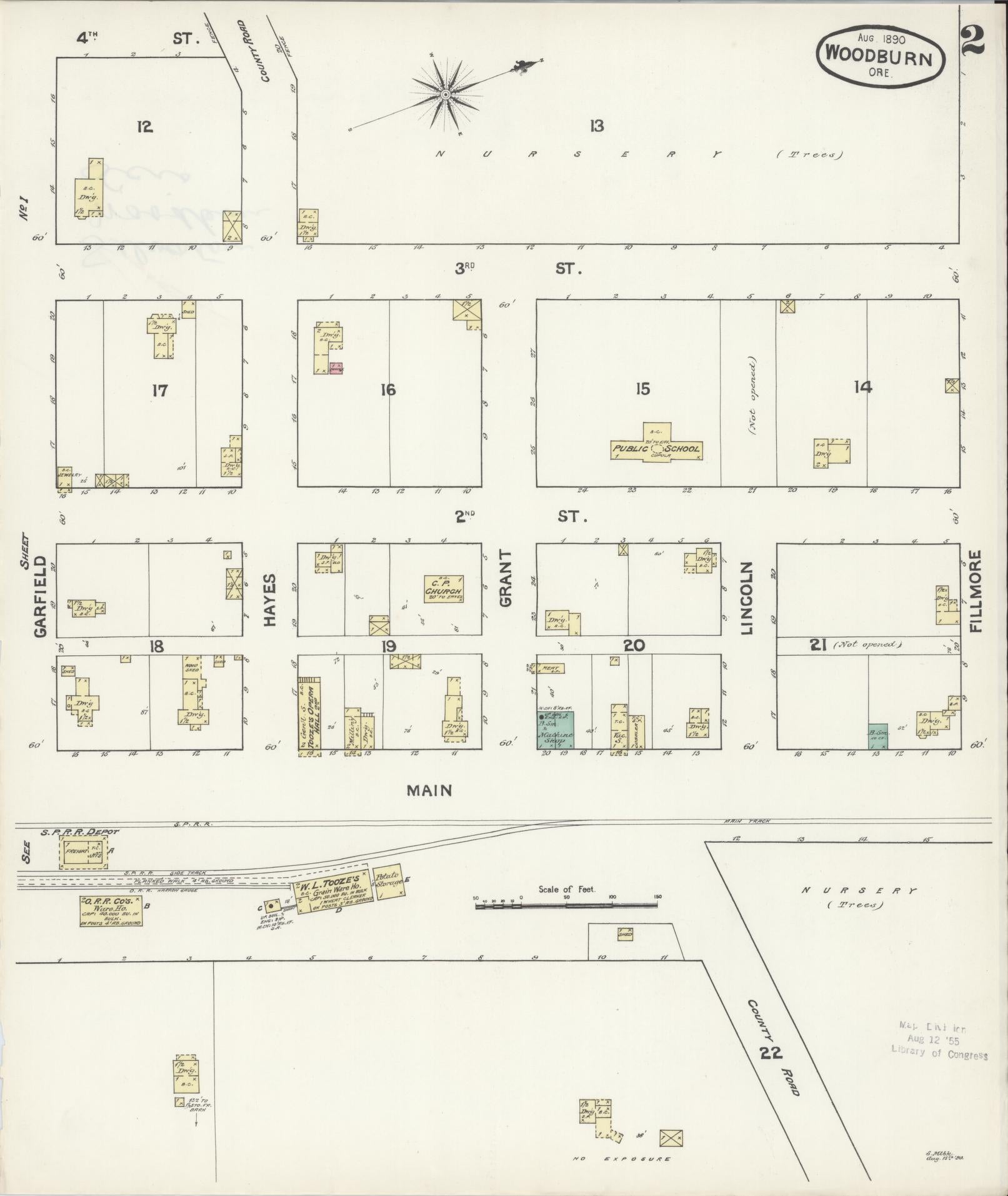 Sanborn Fire Insurance Map from Woodburn, Marion County, Oregon (1890), Sheet #0002 - Complete Map Set gallery image, historic Sanborn map, vintage wall art, Oregon Oregon