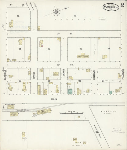 Sanborn Fire Insurance Map from Woodburn, Marion County, Oregon (1890), Sheet #0002 - Complete Map Set gallery image, historic Sanborn map, vintage wall art, Oregon Oregon