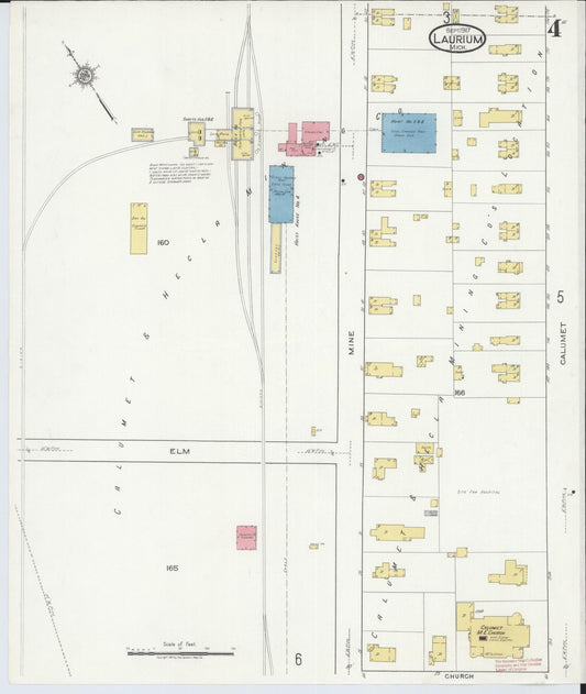 Sanborn Fire Insurance Map from Laurium, Houghton County, Michigan (1917), Sheet #0004 - Historic Sanborn Fire Insurance Map Print, vintage old map wall art, antique decor, genealogy gift, Michigan Michigan map