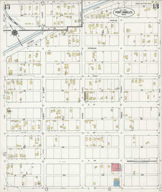 Sanborn Fire Insurance Map from Port Angeles, Clallam County, Washington (1924), Sheet #0013 - Historic Sanborn Fire Insurance Map Print, vintage old map wall art, antique decor, genealogy gift, Washington Washington map