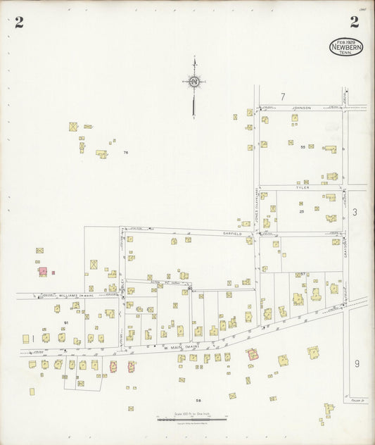 Sanborn Fire Insurance Map from Newbern, Dyer County, Tennessee (1929), Sheet #0002 - Historic Sanborn Fire Insurance Map Print, vintage old map wall art, antique decor, genealogy gift, Tennessee Tennessee map