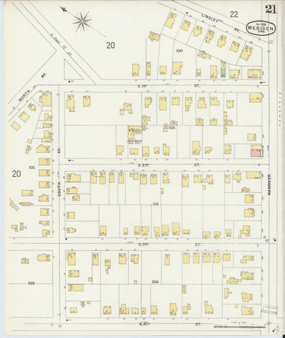 Sanborn Fire Insurance Map from Meriden, New Haven County, Connecticut (1896), Sheet #0021 - Complete Map Set gallery image, historic Sanborn map, vintage wall art, Connecticut Connecticut