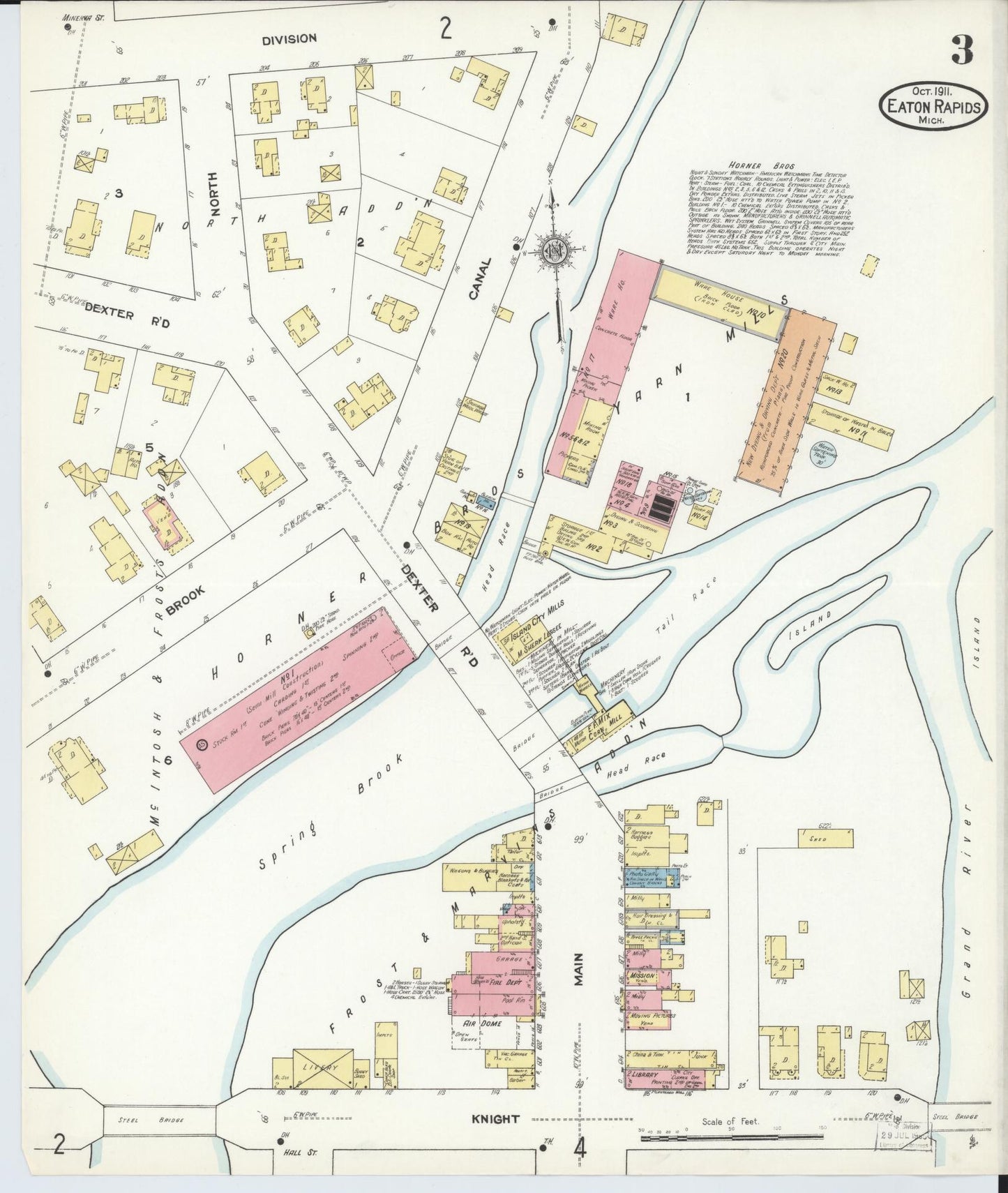 Sanborn Fire Insurance Map from Eaton Rapids, Eaton County, Michigan (1911), Sheet #0003 - Historic Sanborn Fire Insurance Map Print, vintage old map wall art, antique decor, genealogy gift, Michigan Michigan map