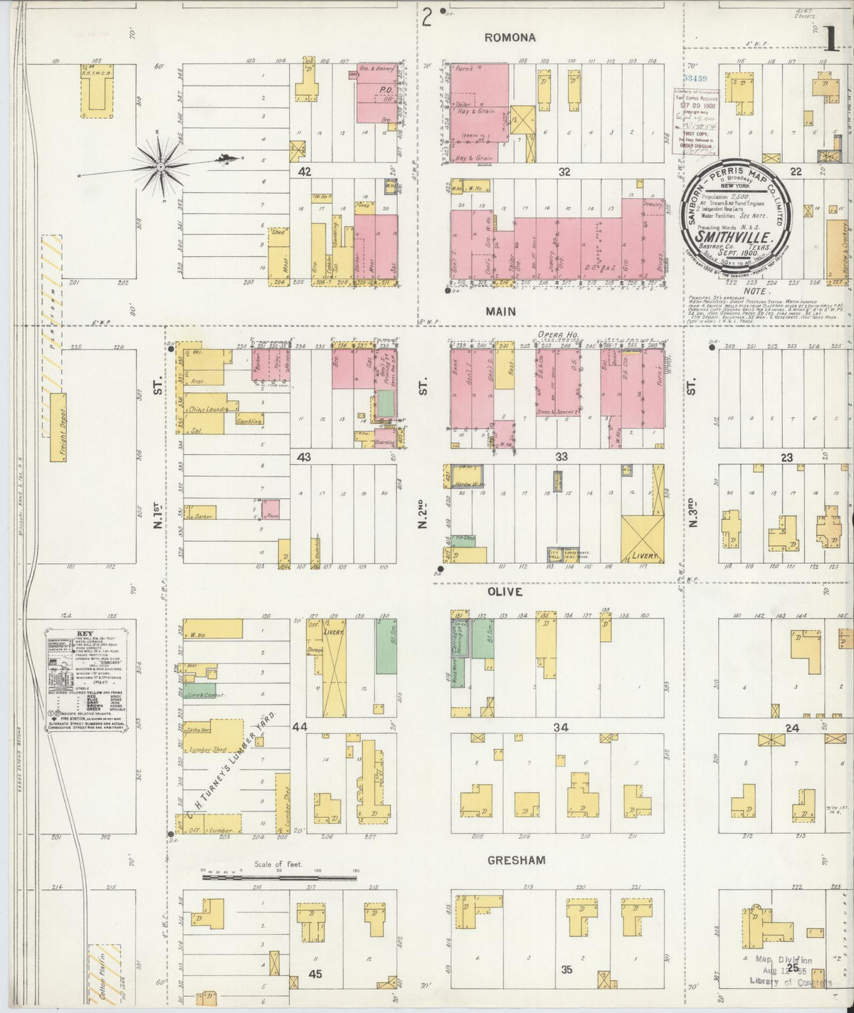 Sanborn Fire Insurance Map from Smithville, Bastrop County, Texas (1900), Sheet #0001 - Complete Map Set gallery image, historic Sanborn map, vintage wall art, Texas Texas