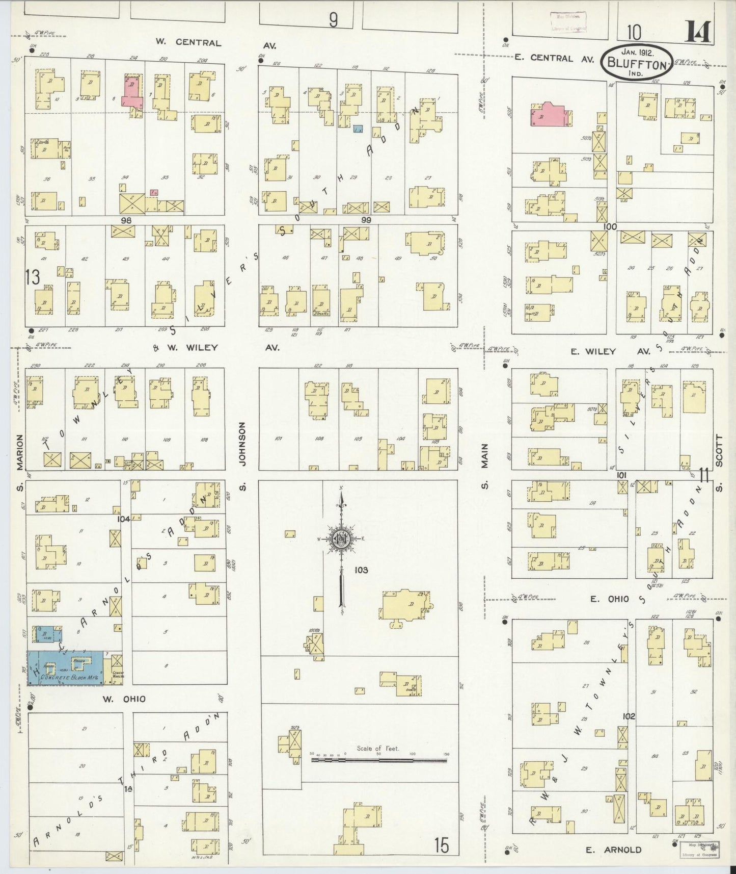 Sanborn Fire Insurance Map from Bluffton, Wells County, Indiana (1912), Sheet #0014 - Complete Map Set gallery image, historic Sanborn map, vintage wall art, Indiana Indiana