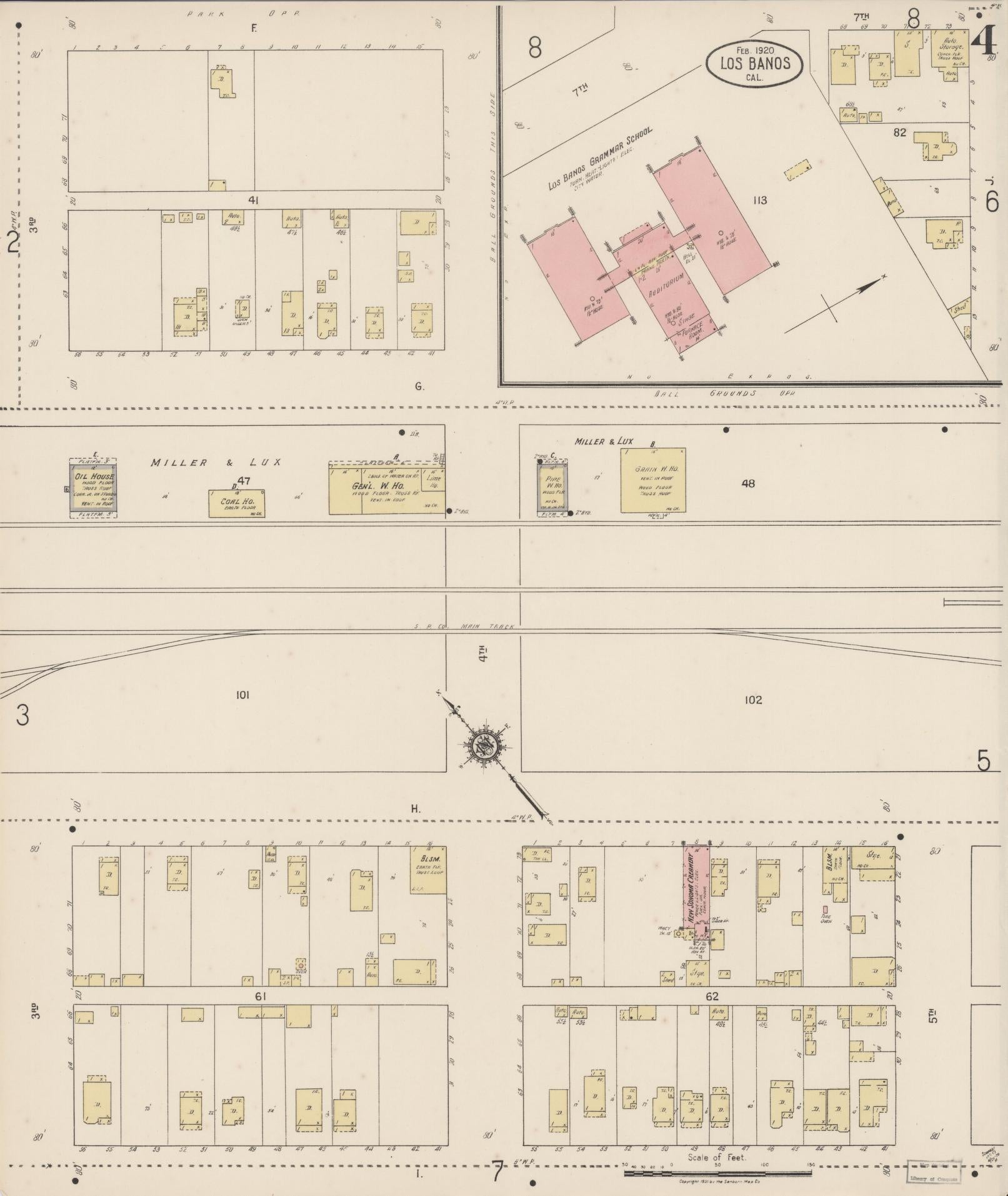 Sanborn Fire Insurance Map from Los Banos, Merced County, California (1920), Sheet #0004 - Historic Sanborn Fire Insurance Map Print, vintage old map wall art, antique decor, genealogy gift, California California map