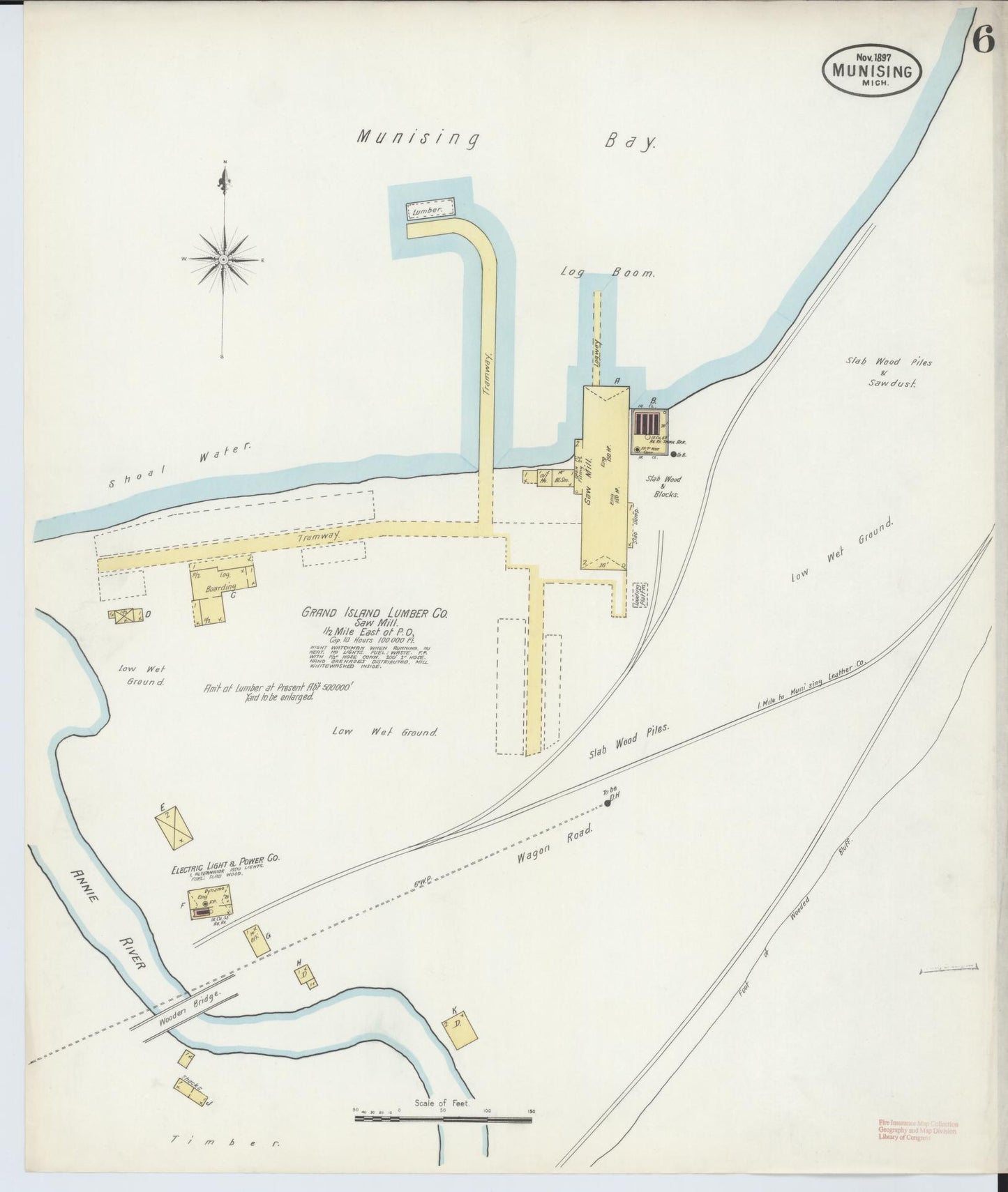 Sanborn Fire Insurance Map from Munising, Alger County, Michigan (1897), Sheet #0006 - Historic Sanborn Fire Insurance Map Print, vintage old map wall art, antique decor, genealogy gift, Michigan Michigan map