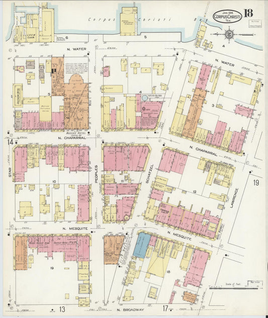 Sanborn Fire Insurance Map from Corpus Christi, Nueces County, Texas (1914), Sheet #0018 - Historic Sanborn Fire Insurance Map Print, vintage old map wall art, antique decor, genealogy gift, Texas Texas map