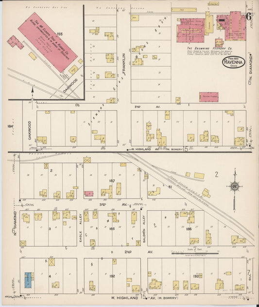 Sanborn Fire Insurance Map from Ravenna, Portage County, Ohio (1922), Sheet #0006 - Historic Sanborn Fire Insurance Map Print, vintage old map wall art, antique decor, genealogy gift, Ohio Ohio map