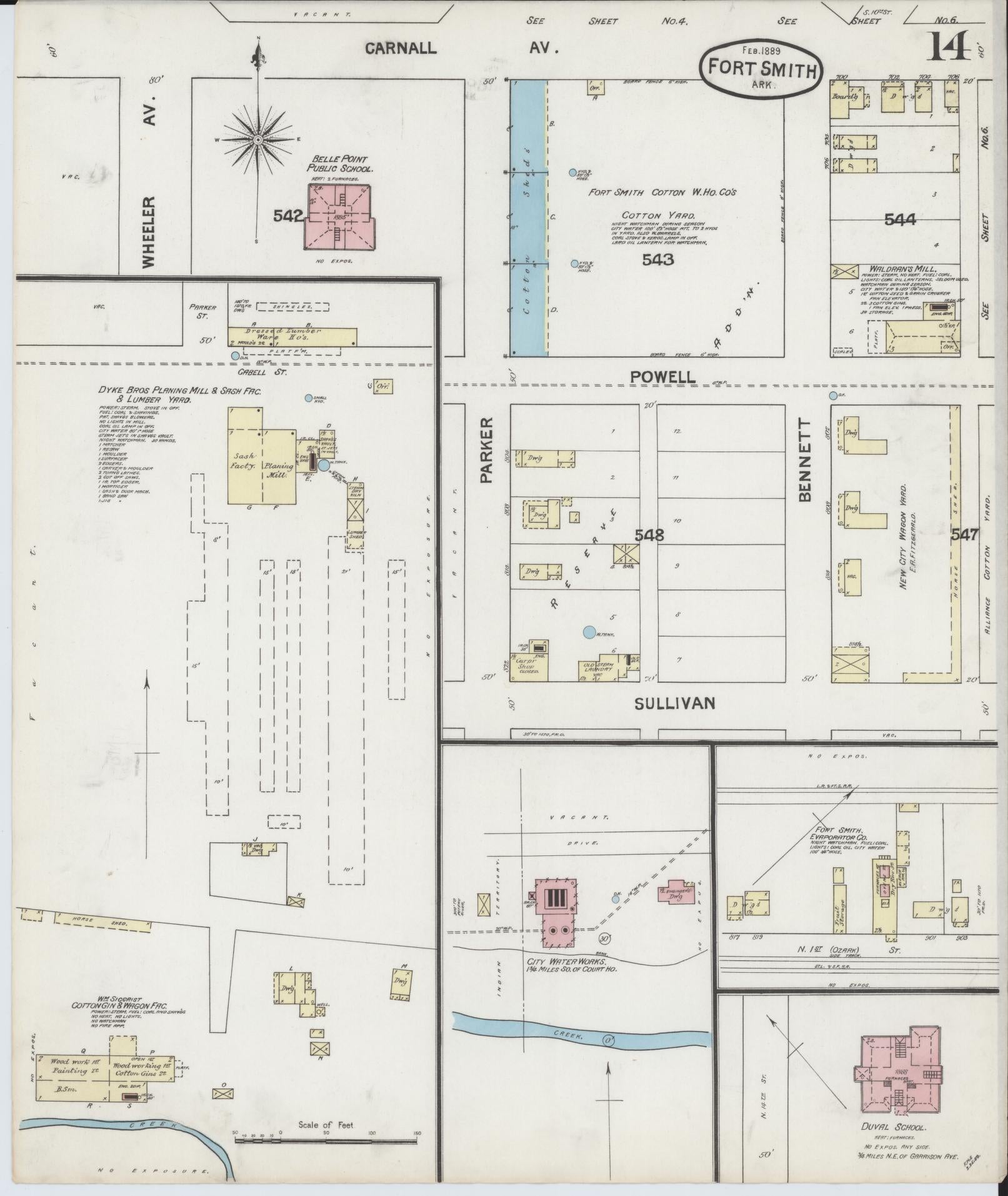Sanborn Fire Insurance Map from Fort Smith, Sebastian County, Arkansas (1889), Sheet #0014 - Historic Sanborn Fire Insurance Map Print, vintage old map wall art, antique decor, genealogy gift, Arkansas Arkansas map