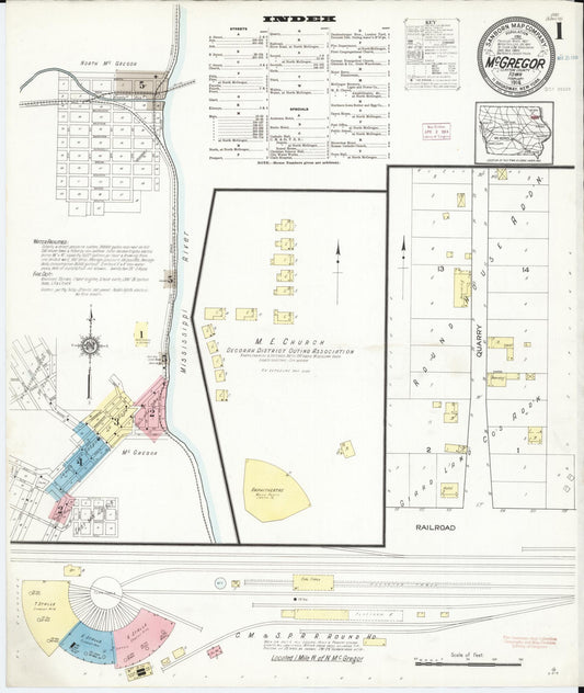 Sanborn Fire Insurance Map from McGregor, Clayton County, Iowa (1914), Sheet #0001 - Historic Sanborn Fire Insurance Map Print, vintage old map wall art