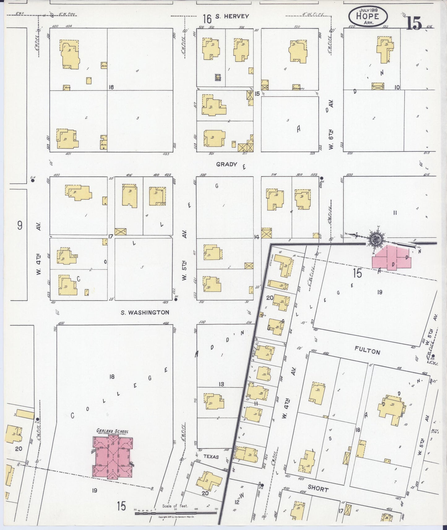 Sanborn Fire Insurance Map from Hope, Hempstead County, Arkansas (1919), Sheet #0015 - Historic Sanborn Fire Insurance Map Print, vintage old map wall art, antique decor, genealogy gift, Arkansas Arkansas map