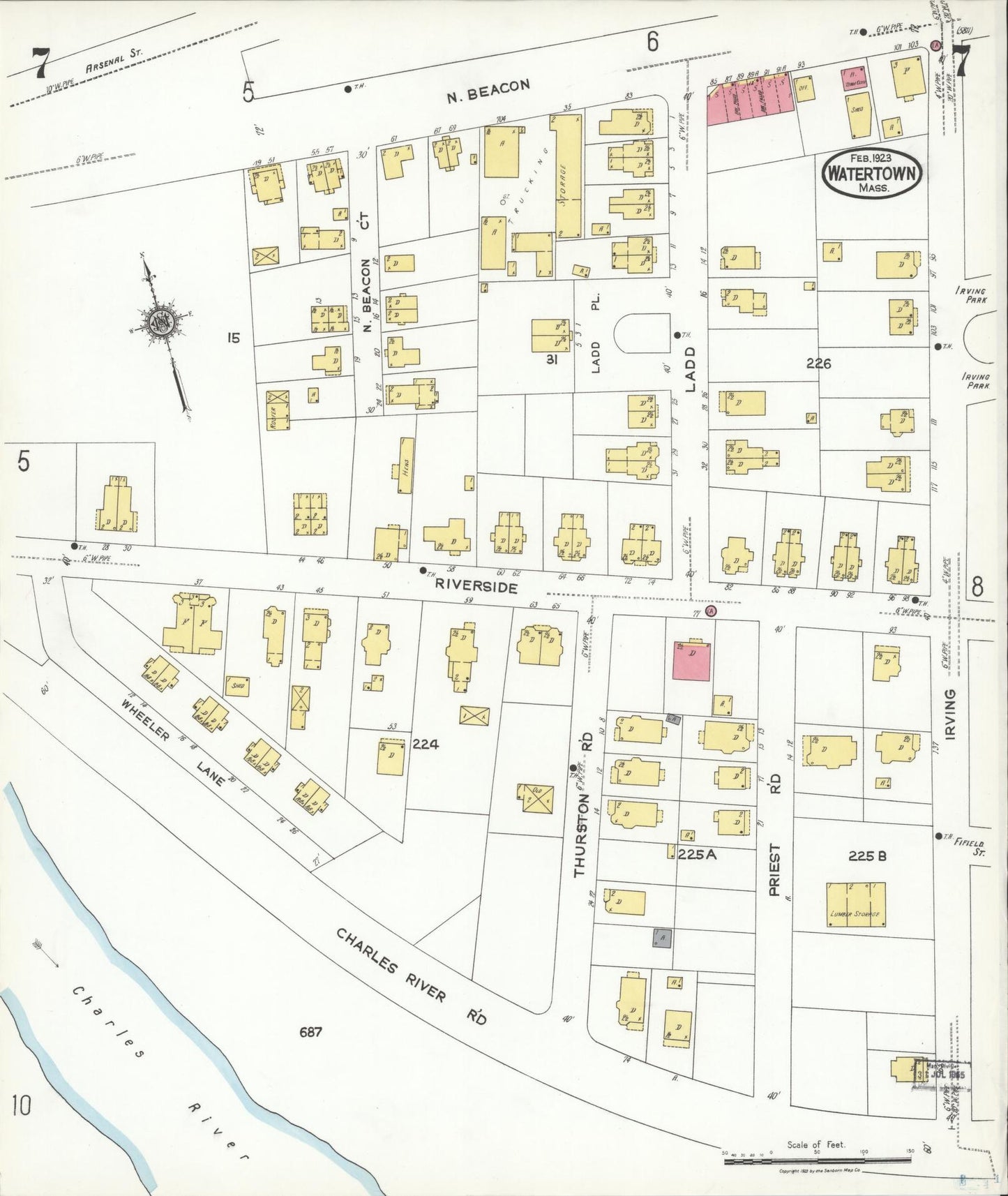 Sanborn Fire Insurance Map from Watertown, Middlesex County, Massachusetts (1923), Sheet #0007 - Complete Map Set gallery image, historic Sanborn map, vintage wall art, Massachusetts Massachusetts