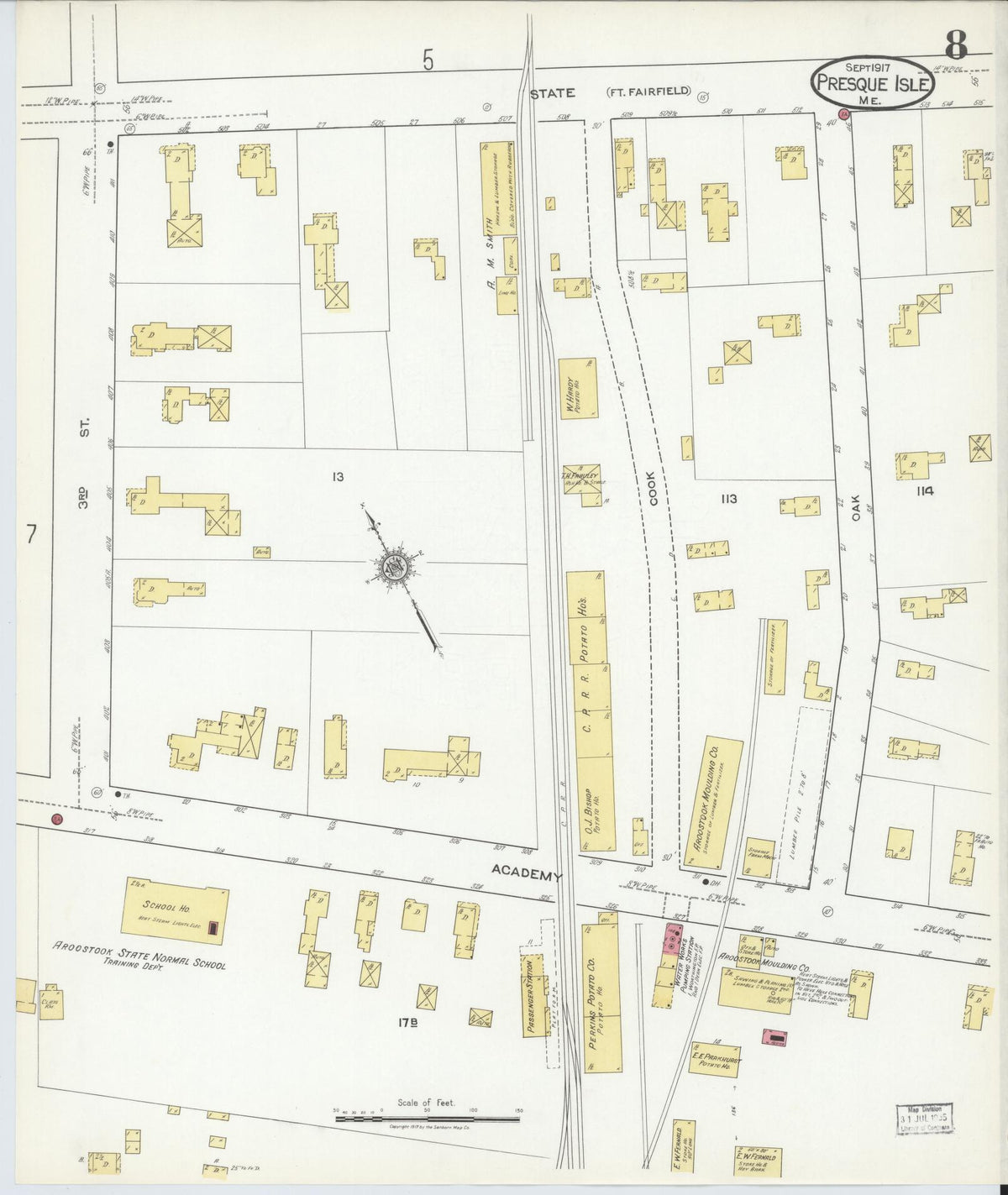 Sanborn Fire Insurance Map from Presque Isle, Aroostook County, Maine (1917), Sheet #0008 - Complete Map Set gallery image, historic Sanborn map, vintage wall art, Maine Maine