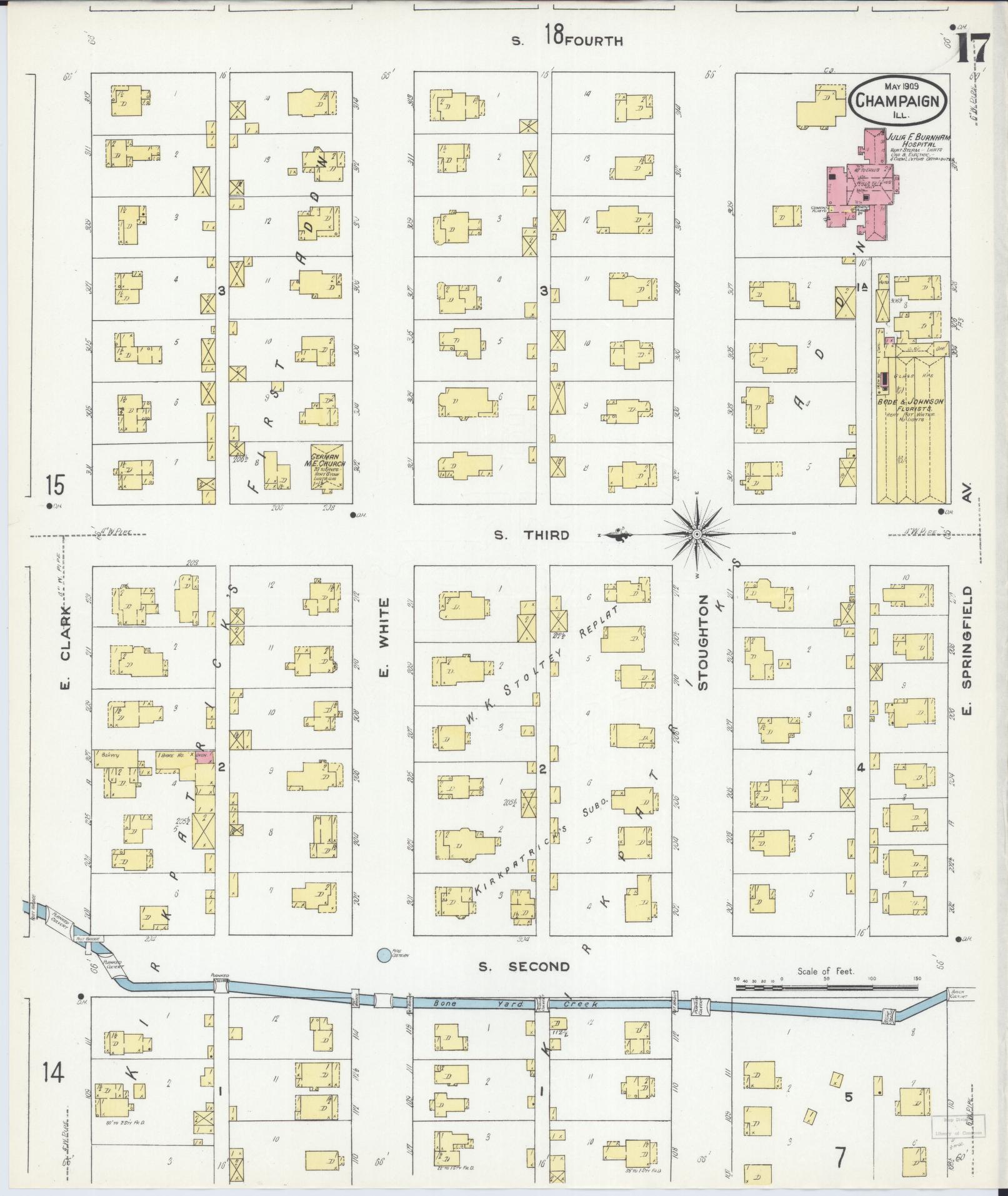 Sanborn Fire Insurance Map from Champaign, Champaign County, Illinois (1909), Sheet #0017 - Historic Sanborn Fire Insurance Map Print, vintage old map wall art, antique decor, genealogy gift, Illinois Illinois map