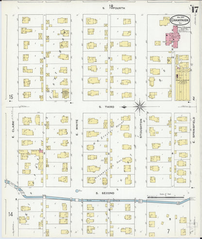 Sanborn Fire Insurance Map from Champaign, Champaign County, Illinois (1909), Sheet #0017 - Historic Sanborn Fire Insurance Map Print, vintage old map wall art, antique decor, genealogy gift, Illinois Illinois map