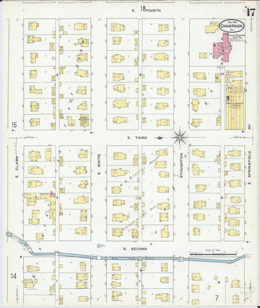 Sanborn Fire Insurance Map from Champaign, Champaign County, Illinois (1909), Sheet #0017 - Historic Sanborn Fire Insurance Map Print, vintage old map wall art, antique decor, genealogy gift, Illinois Illinois map