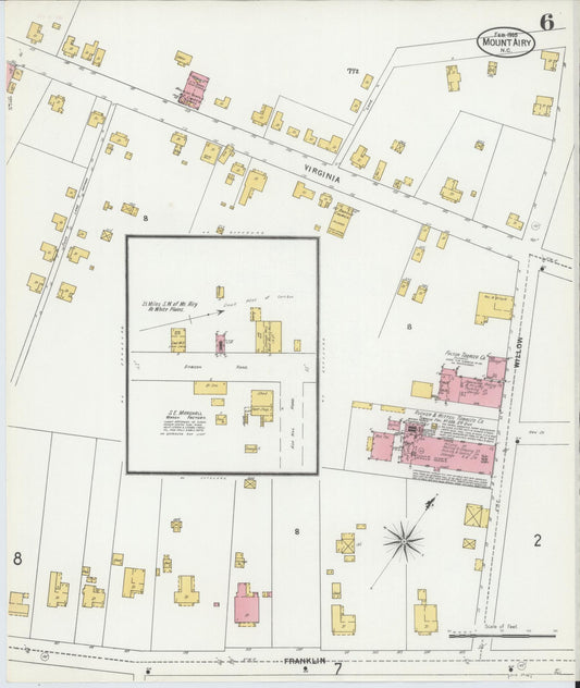 Sanborn Fire Insurance Map from Mount Airy, Surry County, North Carolina (1905), Sheet #0006 - Historic Sanborn Fire Insurance Map Print, vintage old map wall art, antique decor, genealogy gift, North Carolina North Carolina map