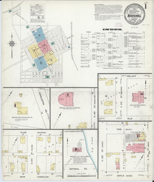 Sanborn Fire Insurance Map from Marshall, Clark County, Illinois (1912), Sheet #0001 - Complete Map Set gallery image, historic Sanborn map, vintage wall art, Illinois Illinois
