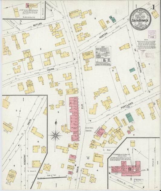 Sanborn Fire Insurance Map from South Berwick, York County, Maine (1906), Sheet #0001 - Complete Map Set gallery image, historic Sanborn map, vintage wall art, Maine Maine