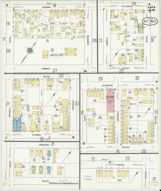 Sanborn Fire Insurance Map from Key West, Monroe County, Florida (1912), Sheet #0022 - Historic Sanborn Fire Insurance Map Print, vintage old map wall art, antique decor, genealogy gift, Florida Florida map